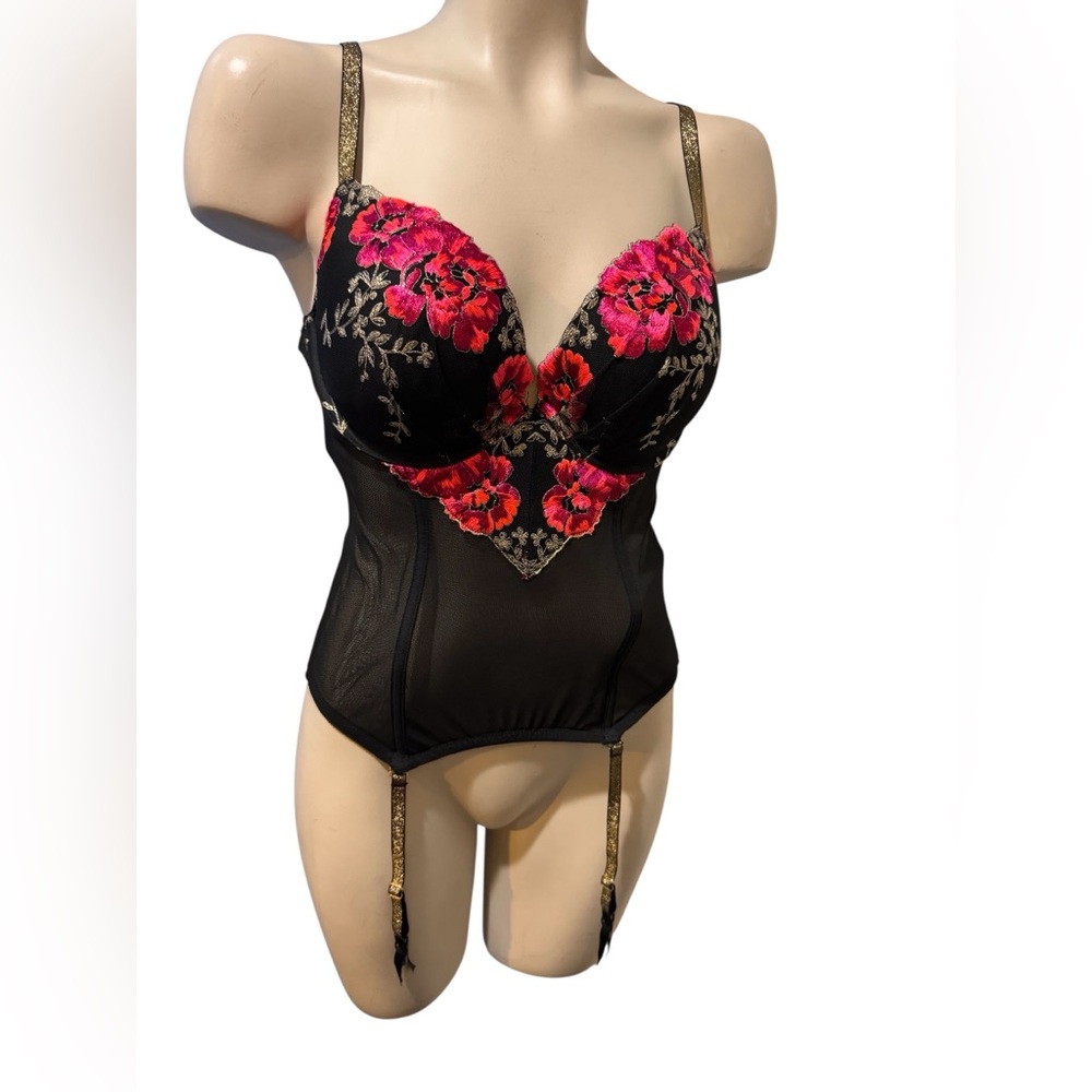 Victoria's Secret Black and Pink Floral Bustier 36D